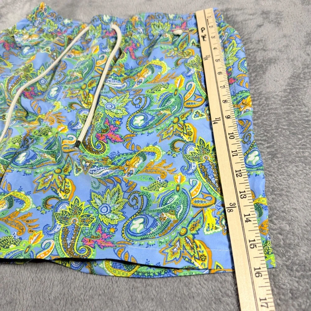 Polo Ralph Lauren Mens Paisley Swim Trunks Blue Green Yellow Medium 5.5 Inseam‎